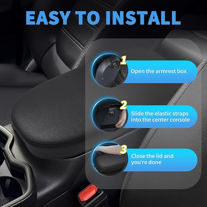 Asgohme Car Center Console Armrest Cover Compatible with Toyota RAV4 2019-2025 Accessories, Premium Leather Arm Rest Box Lid Cover, Middle Console Cover (Black)