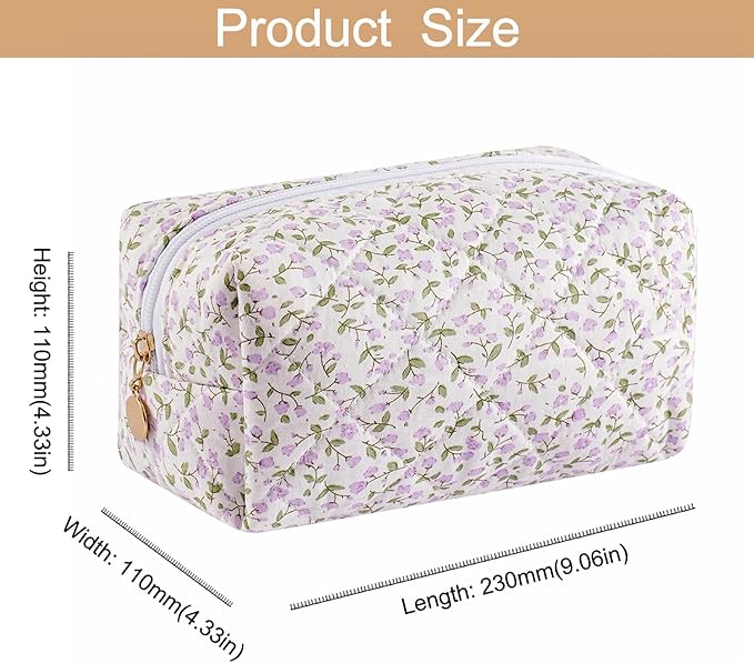 HHQQWZ Makeup Bag Travel Cosmetic Bag for Women Girls, Zipper Make Up Pouch, Floral Flowers Toiletry Organizer Makeup, Portable Storage Cosmetic Travel Cloth Bag (Purple Floral)
