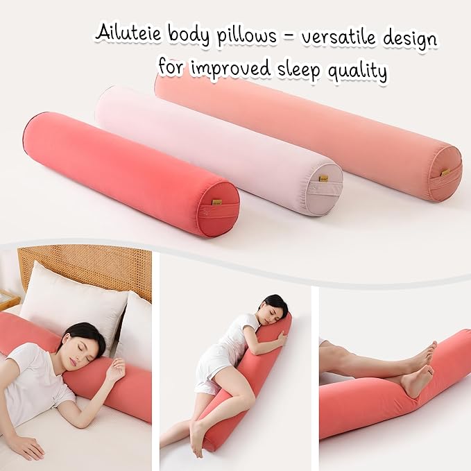 Body Pillow for Adults – Long Bolster Pillow for Bed, Round Cuddle Pillow, Full Support for Side Sleepers,39.37 x 7.87 Inches,Coral Peach