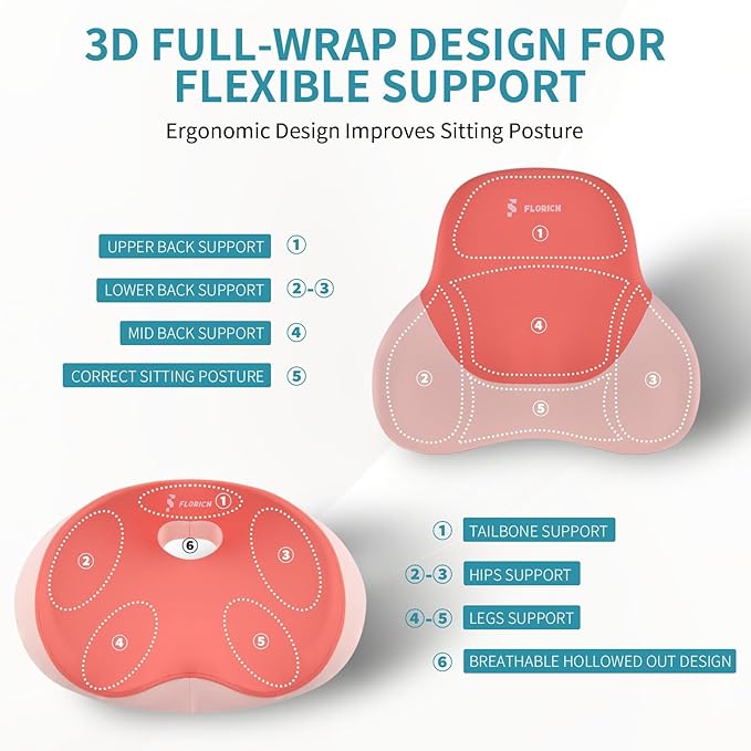 FLORICH Memory Foam Car Seat Cushion and Lumbar Support Pillow, Soft Butt Pillow for Tailbone Relief, Cute Drivers Seat Cushion for Long Driving Travel