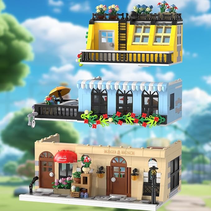 City Hotel Building Block Set with LED, Construction House Building Toy Gift for Adult Teen Age 14,Mini Bricks 1464pcs (Not Compatible with Lego)