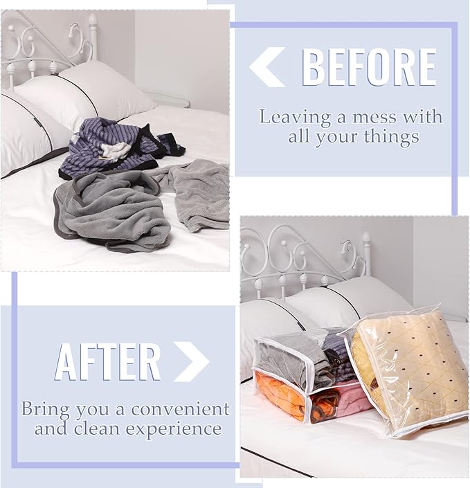 6 Packs Clear Zippered Storage Bags Sweater Moth Bags Plastic Storage for Blankets Clothes Bed Sheet Organizer with Zipper for Closet Linen Sweater Bed Sheet Clothes Pillow(16 x 14 x 4 Inch)