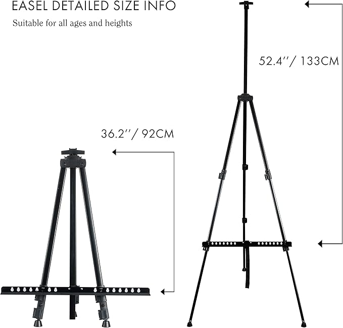 Artify Easel for Painting, Double-Tier Easel Stand, Adjustable Height from 22-66 Inches, Tripod for Painting and Display with Carrying Bag, 66 Inches, Black, 2 Pack