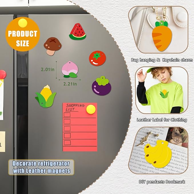 Magnetic Mini Tile Art-DIY Craft Kits for Kids,Fridge magnet painting kit for kids Ages 4-8,Soft Leather Fridge Magnets Craft Paint Set Fruit & Vegetables,Party Favors for Kids 8-12