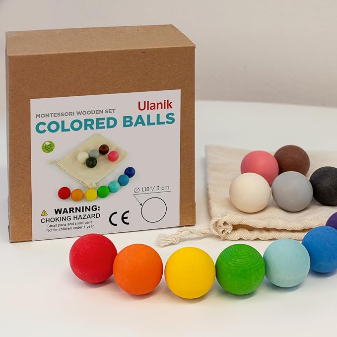 Ulanik Small Wooden Balls for Sorters Toddler Montessori Toys for 1 Year Old + Kids Preschool Wooden Matching Games for Learning Color Sorting and Counting