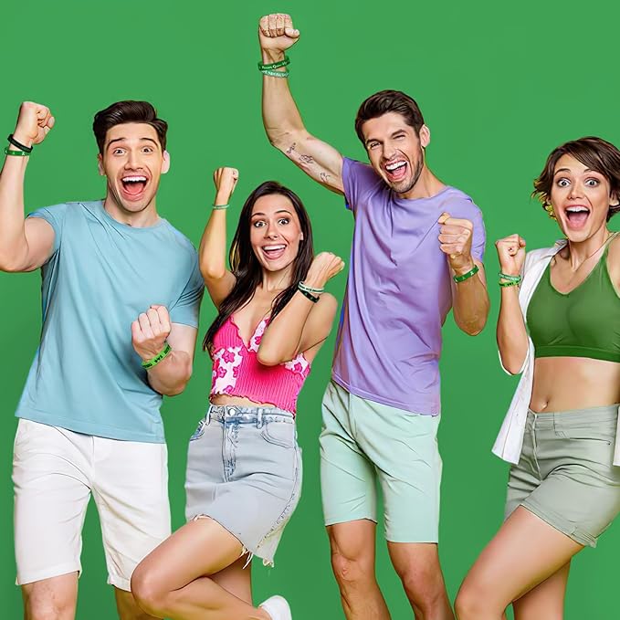 JUNEBRUSHS 42pcs Mental Health Awareness Silicone Wristband Bulk Green Ribbon Inspirational Rubber Bracelets for Mental Health Awareness Faith Courage Hope Party Favor Gift Supplies(7 Style)