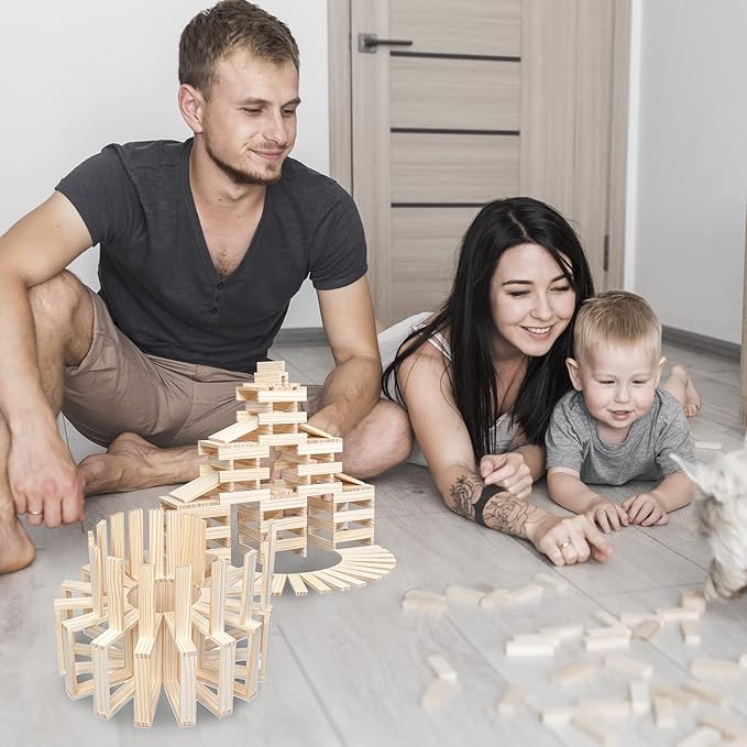 Wooden Building Blocks 100PCS Montessori STEM Toy for Kids, Solid Natural Pine Wood, Creative Shapes for 3D Space Stacking Games and Sensory Play, Educational Preschool Learning for Boys & Girls