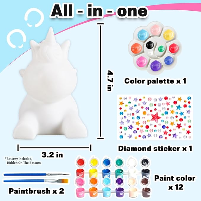 FUNZBO Paint Your Own Unicorn Lamp - Arts and Crafts for Kids Ages 8-12, Art & Craft Supplies Painting Kits for Kid 4-8, Unicorn Toys Gift for Toddler Teen Girl Age 3 5 6 7 9 10 11 12 Christmas Craft