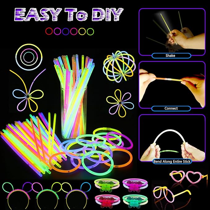 292 PCS Glow in the Dark Party Supplies for Kids Adults,Neon Party Favors Glow Sticks Rings Glasses Headband Birthday Graduation Glow Party