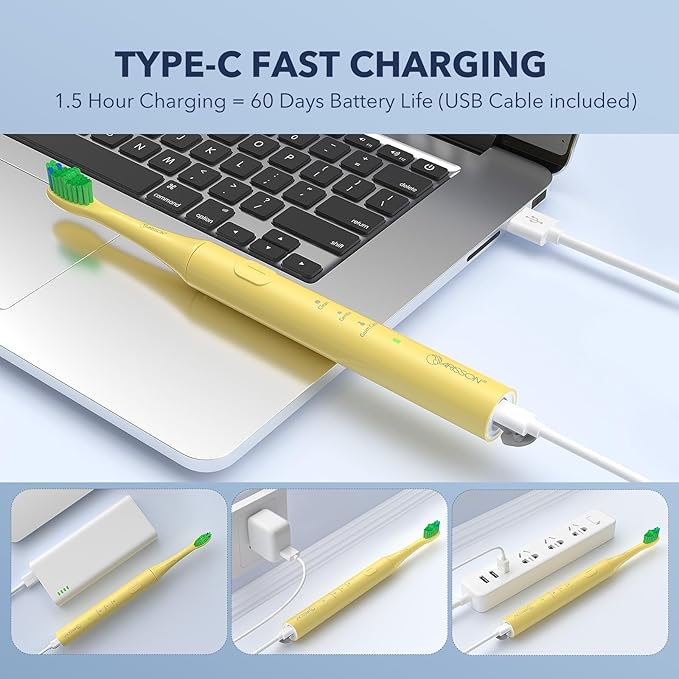 ARISSON Sonic Electric Toothbrush for Adults and Kids, 40,000 VPM Power Toothbrush, 1.5H Fast Charge Ultrasonic Electric Toothbrushes with 2 Minutes Smart Timer, 1.6 Oz Travel Toothbrush, New Corn