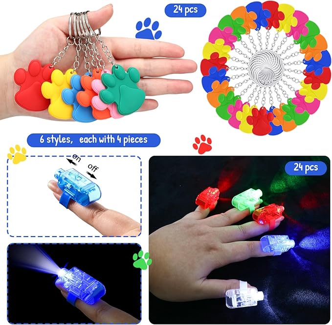 150 Pcs Paw Print Party Favors Cute Puppy Party Favors Paw Print Party Bags Paw Print Keychain Bubble Wands LED Finger Lights Silicone Bracelet DIY Stickers Boys Girl Dog Birthday Party Gift