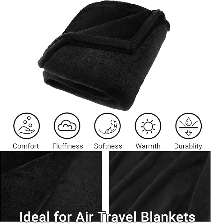 CLEXION Travel Blanket & Pillow Set, 300 GSM Soft Fleece, 60x43 Inches, 3-in-1 Airplane Blanket, Travel Pillow and Blanket Set, Travel Blanket Airplane Compact with Bag, Travel Essentials, Black