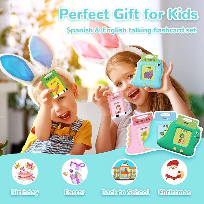 Bilingual Talking Flash Cards Spanish/English, Learning Sensory Toys for Autistic Children, 224 Sight Words Español Speech Therapy Kids Toys Beginner, Birthday Gift for Little Boys and Girls