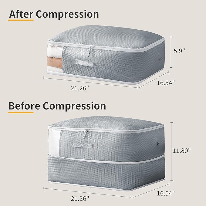 Comforter Storage Bag 66 L - 3 Pack Blanket Storage Organizer Compression Bags, Large Capacity Ultra Space Saving Self Organize for Bedding, Pillow, Duvet, Sheet Storage with Zipper Window