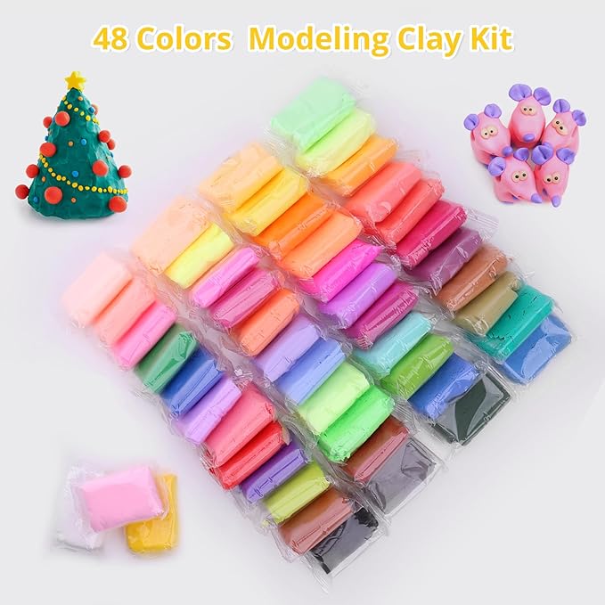 Air Dry Clay Kit - 48 Colors Air Dry Ultra Light Clay, Air Dry Clay for Crafting, DIY Molding Clay for Kids, DIY Clay Kit with Sculpting Tools, Decoration Accessories, Kids Art Crafts