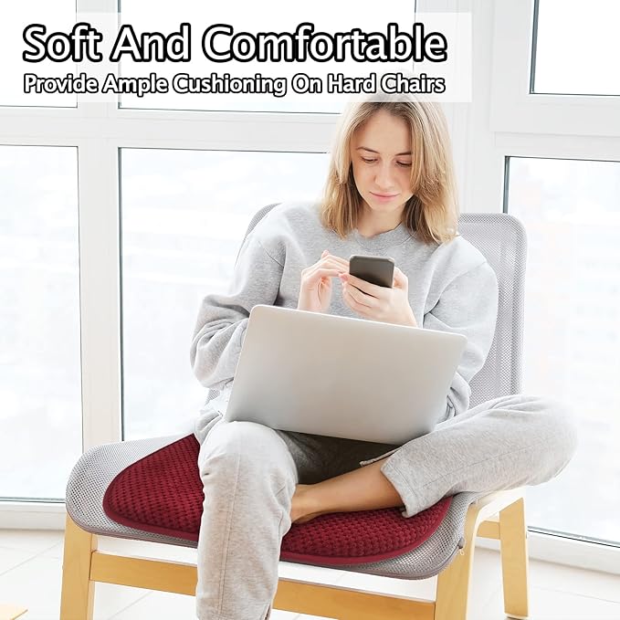 Wine Red Foam Seat Cushions Kitchen Chairs Pads for Dining Chairs Non Slip Patio Seat Cushions Set of 4 Washable U Shaped Soft Thick Large Metal Wooden Chair Cushions,17" x 15"