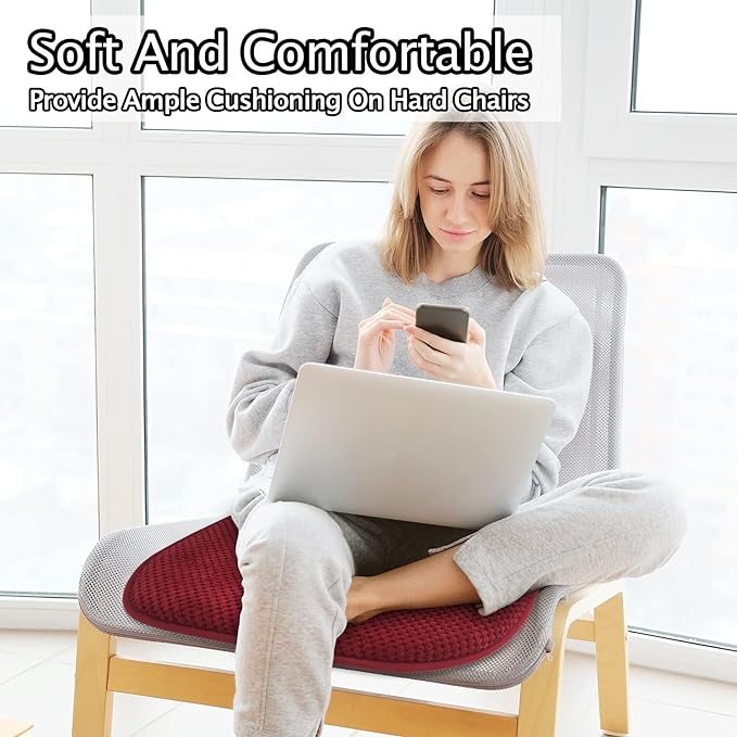 Wine Red Foam Seat Cushions Kitchen Chairs Pads for Dining Chairs 2 Pack Non Slip Patio Seat Cushions Washable U Shaped Soft Thick Large Metal Wooden Chair Cushions,17" x 15"