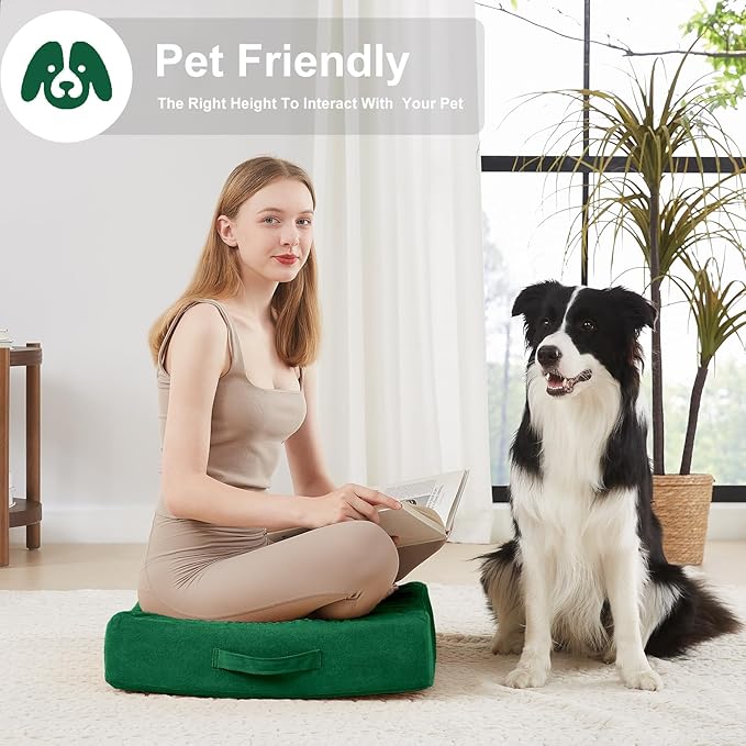 22 inches Floor Pillow for Adults - Large Meditation Cushion with Thick Foam - Premium Outdoor Square Floor Cushion Seat - Yoga Pillow for Sitting On Floor - Green