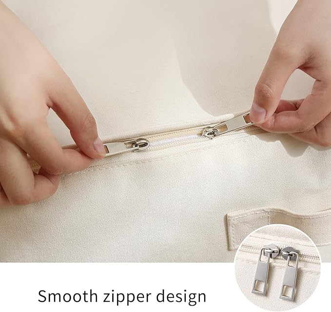 4 Pack Large Canvas Comforter Storage Bags Closet Organizer for Clothes Sweater Clothes Organizer with Dual Zipper Three Carrying Handles for Blanket Closet Storage Container