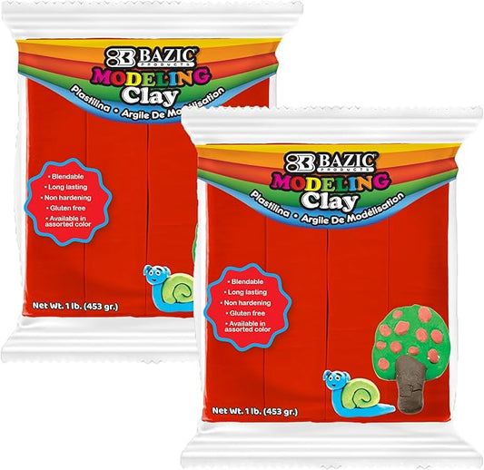 BAZIC Modeling Clay Red Color 1 LB, Light Dough Art Craft, Non Toxic Gift for Artist Kids Toddler Boys Girls, Bulk for Classroom, 2-Pack