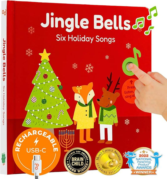 Cali's Books Jingle Bells USB-C Rechargeable Christmas Musical Book - Toddler Interactive Christmas Books for Kids and Babies - Sound Books for Toddlers 1-3 - Baby
