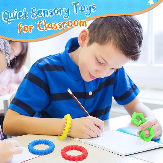 Fidget Toys Sensory Texture Bracelet: 4 Pack Stretchy Tactile Toy for Kids Adults, Classroom Quiet Calm Down Item for Special Needs Autistic Children, ADHD Calming Anxiety Stress Relief for Toddler