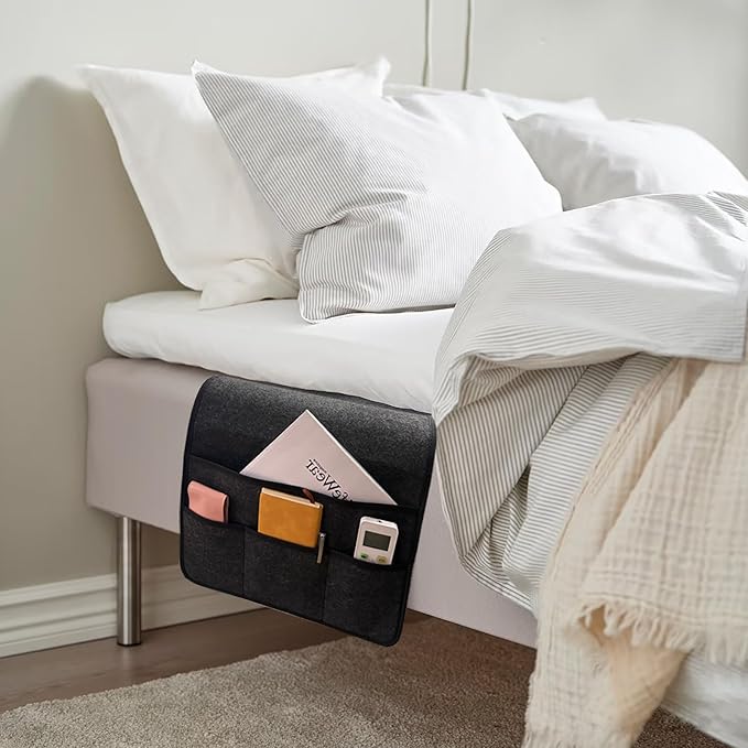 Sofa Armrest Caddy, Armchair Caddy for Recliner, Couch Organizer, Bedside Organizer, Remote Holder with Silicone Non-slip Design,4 Pockets for Magazine, Notepad,Phone, Ipad, Glasses (Black)