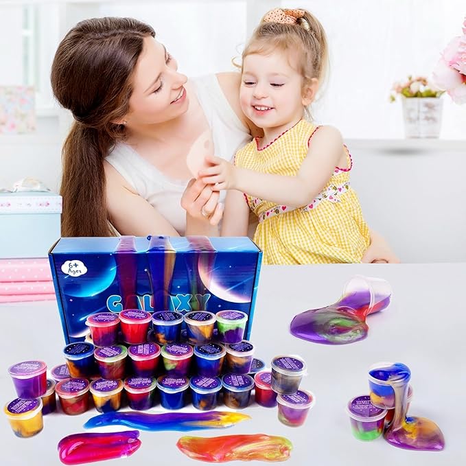 32 Pack Galaxy Slime, School Classroom Valentine's Gifts Exchange,Valentine's Day Gifts for Kids, Easter Party Favors for Girls and Boys, Super Soft and Non-Sticky Slime Toys Kit