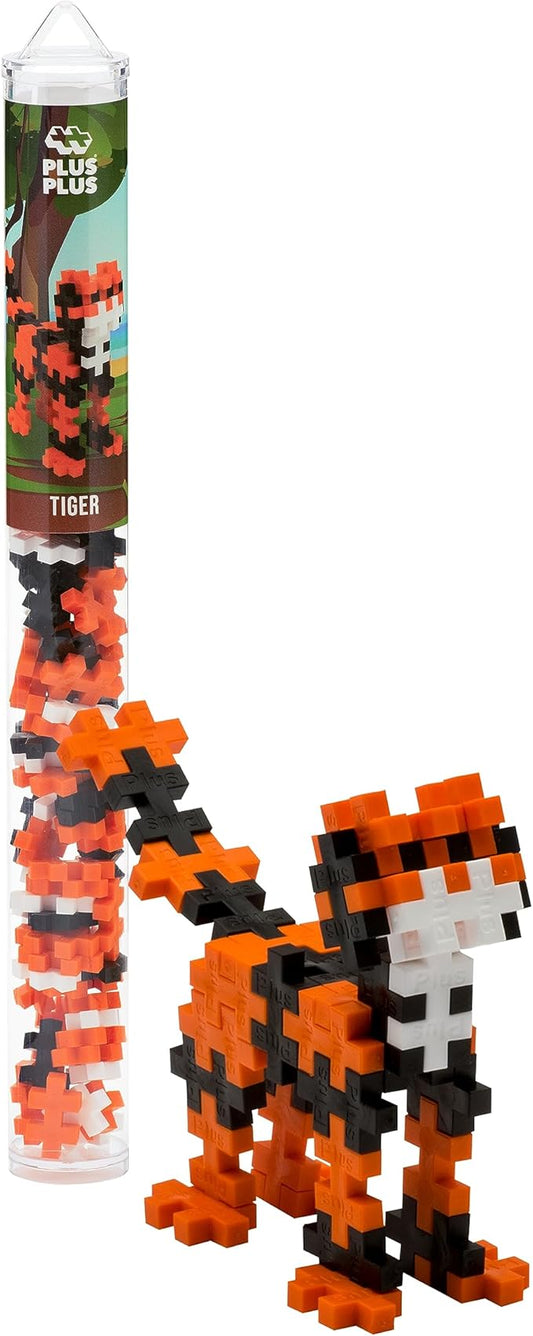 Plus Plus 3D Animal Figure Building Block Set, 70 Mini Interlocking Puzzle Pieces, Fun Stem Toys for Kids - Tiger Maker Tube