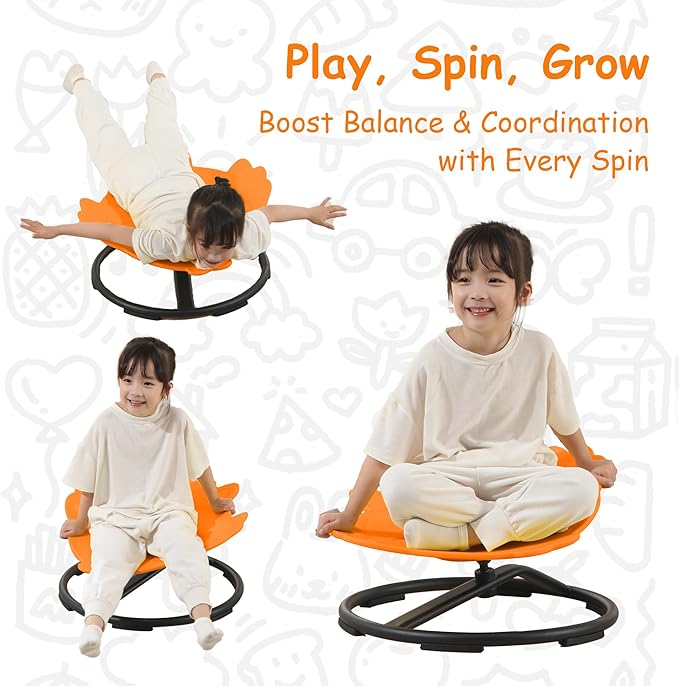 Kids Sensory Swivel Chair - Fish Spinning Chair Seat for Balance, Coordination - Sensory Therapy Stool for Kids with Autism & ADHD - Active Indoor Play Chair for Home & Classroom (Orange)