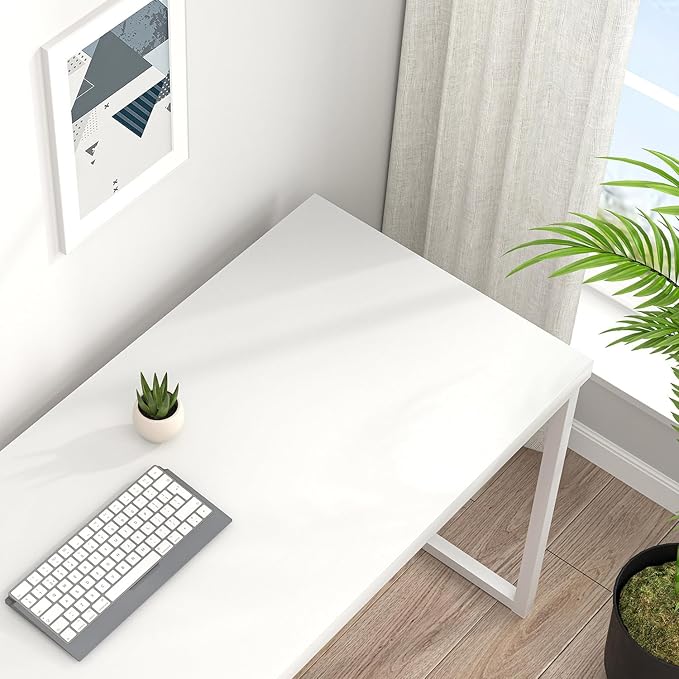 EXCEFUR Home Office Desk, Modern Wood Computer Desk, Wood Study Writing Table, Simple Gaming Executive Desk Workstation for Bedroom Living Room, White, 53 inch