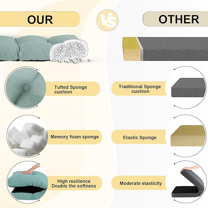 Bench Cushion 42 Inch - Polyester Brushed, High-Density Foam, Non-Slip Bottom, Soft Durable Indoor Tufted Long Seat Cushion for Window Garden Furniture (Light Green, 42x16x4 Inch)