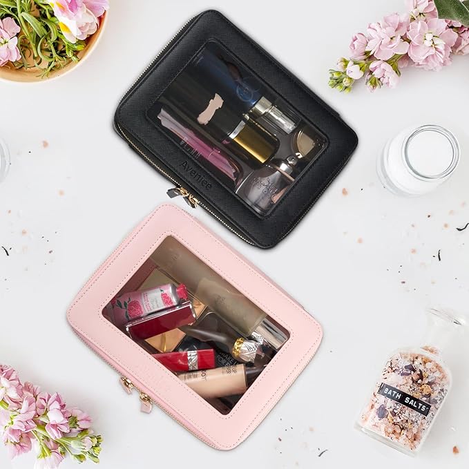 Aveniee Clear Makeup Bag Organizer,Large Travel Toiletry Bag for Women, Waterproof Cosmetic Pouch with Zippers,Car Organizers and Storage Case for Accessories,Black