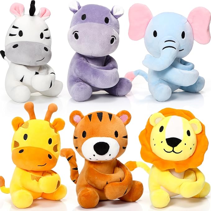 Aoriher 6 Pcs Stuffed Forest Animal Slap Bracelets Bulk 6 Inch Jungle Animals Plush Slap Bracelets Cute Stuffed Animal Slap Bracelets Gifts for Valentine Birthday Baby Shower Party Favor Decorations