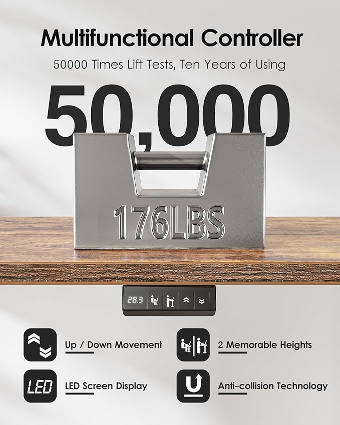 TIQLAB Height Adjustable Electric Standing Desk, 40 x 24 inch, Sit Stand Up Desk, Splice Board, Computer Home Office Desk, Rustic Brown Top