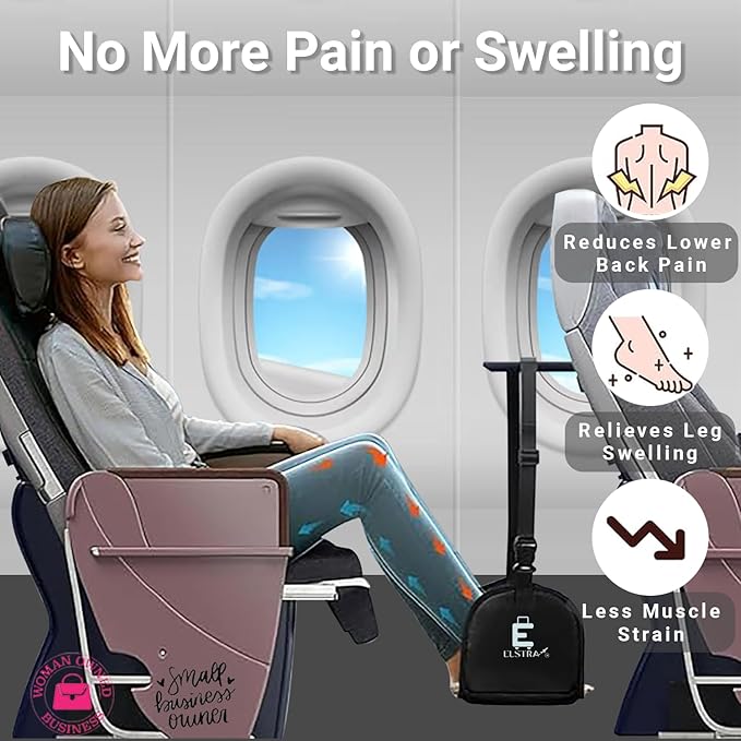 ELSTRA Luxury Airplane Foot Hammock - Removable Base & 60D Premium Memory Foam Footrest for Travel, Office, Gaming & Train - No Foot Clashing, Adjustable, Waterproof, Pouch + Stick-On Guide Included