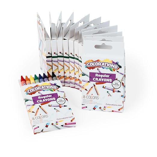 Colorations Regular Crayons, 8 Colors per set, 12 Sets included, 96 Crayons, Each set Individually Packaged, Personalize & Decorate for Gifts, Arts & Craft Craft for Children, Kids Crafts