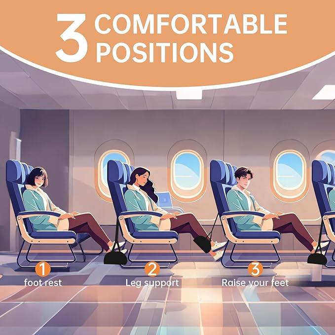 KENTIX Airplane Foot Rest Hammock for Long Flights - Adjustable Travel Foot Sling with Breathable Mesh, Portable Leg Rest for Economy Seats