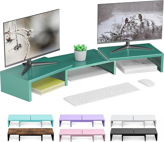 OUTIOE Dual Monitor Stand for Desk, Metal Computer Stand, Desk Shelf Riser,Desktop Organizer for Home and Office Use (Green)