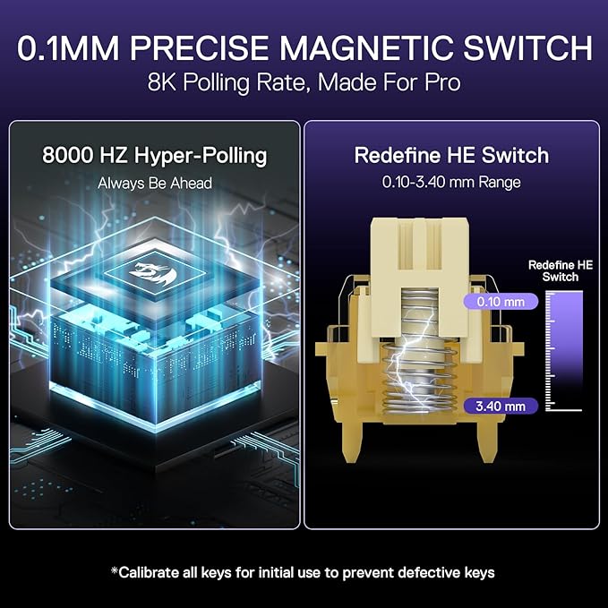 Redragon K556 HE Rapid Trigger Gaming Keyboard, 100% 104 Keys Wired Mechanical Keyboard w/Hyper-Fast Actuation, Dedicated Hall Effect Magnetic Switch, 2-Layer Noise Dampening, Original Aluminum Base