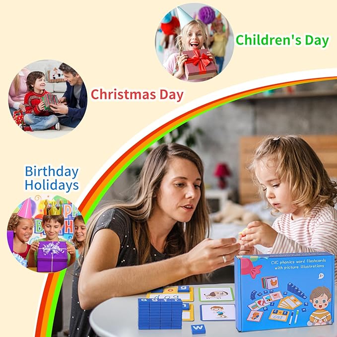 CVC Short Vowel Reading Handwriting Letters Sorting Spelling Games,Montessori Educational Toy Gift for Kids 3 4 5 Years Old,Sight Words Vocabulary Flashcards Preschool Kindergarten Learning Activities