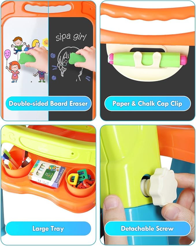 Lehoo Castle Easel for Kids, 4 in 1 Double Sided Kids Art Easel with Magnetic White Board & Chalk Board, Adjustable Standing Toddler Easel with Drawing & Writing Accessories - Gift for Boys and Girls