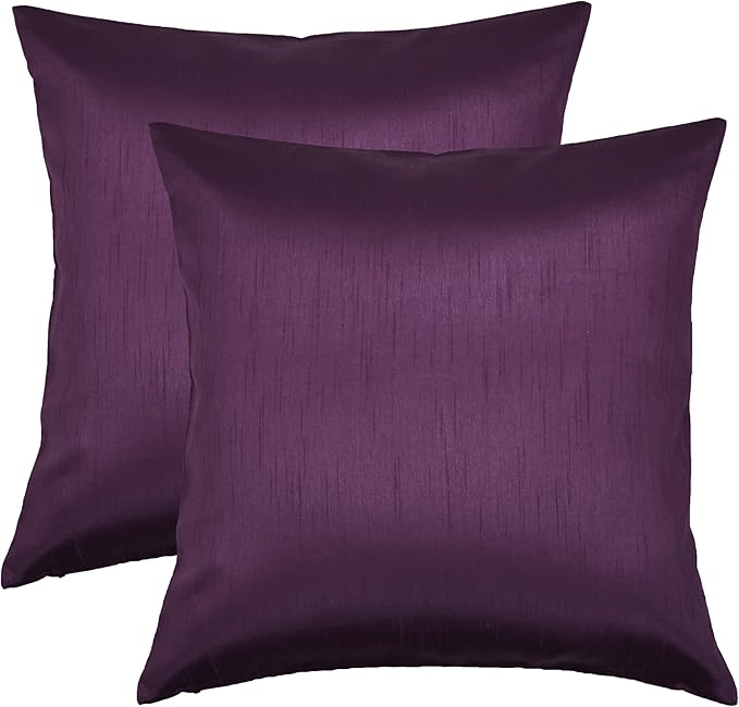 Aiking Home 18x18 Inches Faux Silk Square Throw Pillow Cover, Zipper Closure, Eggplant (Set of 2)