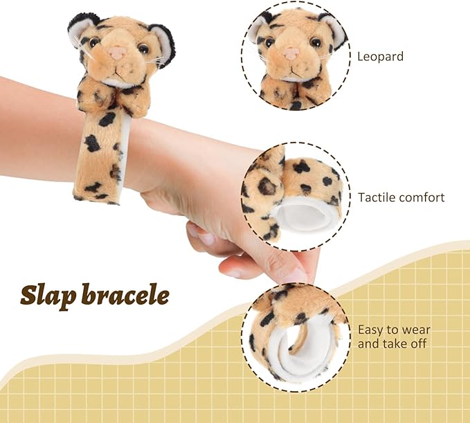 Abaodam Animal Slap Bracelet Leopard Slap Bracelet Plush Stuffed Animal Hugger Snap Wrist Band for Kids Birthday Party Gifts