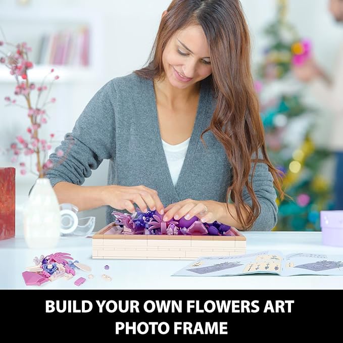 Flowers Building Set for Adults, Compatible with Lego Flowers Roses Plants Picture Frame, Botanical Collection Wall Art Home Office Decor, Ideas Gift Building Toy for Boys Girls (768 PCS)