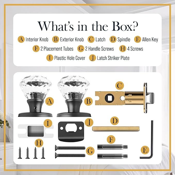 Clear Crystal Door Knob, Glass Door Knobs Interior Non-Locking Set, Antique Decorative Vintage Style for Hallway, Closet, Passage Doors, 1 Pack