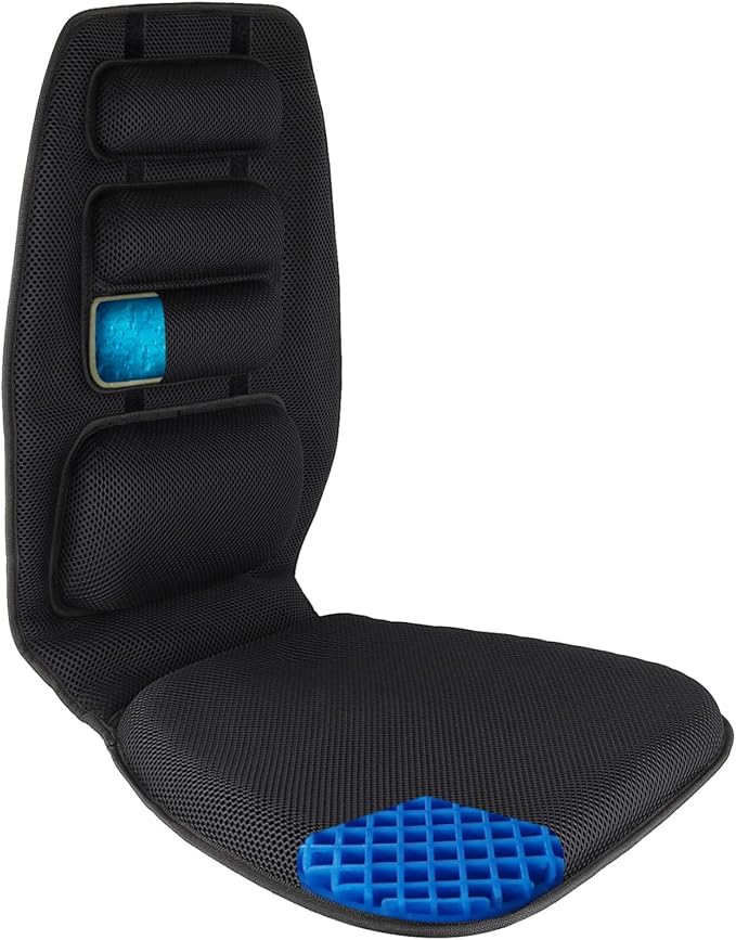 FOMI Gel High Chair Back Support and Seat Cushion | Adjustable Lumbar Pillow Placement for Upper Lower Thoracic, Coccyx, Pressure Sore Pain Relief | for Car, Office Chair, Gaming | Posture Aid