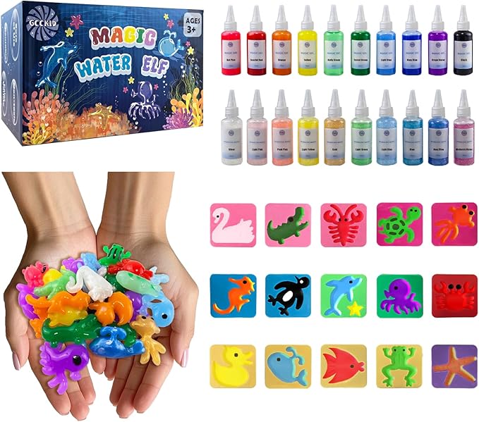 Aqua Fairy Water Gel Kit, Magic Water Elf Toy Kit with 20 Bottles of Magic Gel, 15 Molds, DIY STEM Toys, Water Squishy Kit for Kids, Fun Activity Kit for Ages 3+, Crafts for Kids Ages 4-8