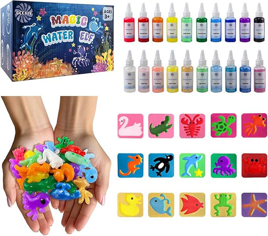 Aqua Fairy Water Gel Kit, Magic Water Elf Toy Kit with 20 Bottles of Magic Gel, 15 Molds, DIY STEM Toys, Water Squishy Kit for Kids, Fun Activity Kit for Ages 3+, Crafts for Kids Ages 4-8
