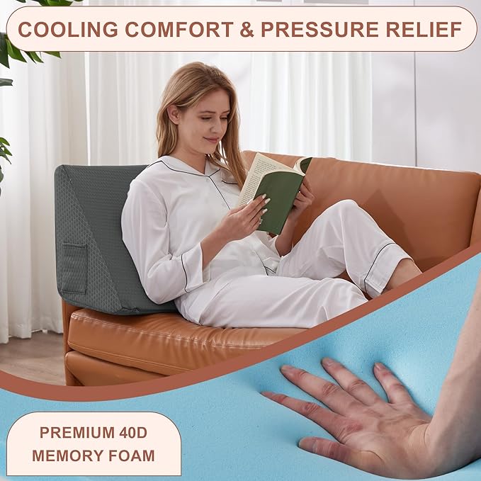 Bedluxe Knee Wedge Pillow, Memory Foam Leg Pillow Knee Pillow for Back Sleeping, Wedge Pillows for Legs Post Surgery, Triangle Pillow for Knee Support, Leg Elevation, Knees Hip Back Pain Relief, Black